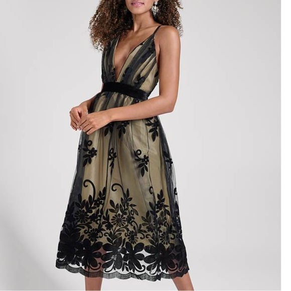 Dresses & Skirts - Velvet Floral Midi Dress Size S  Brand New
